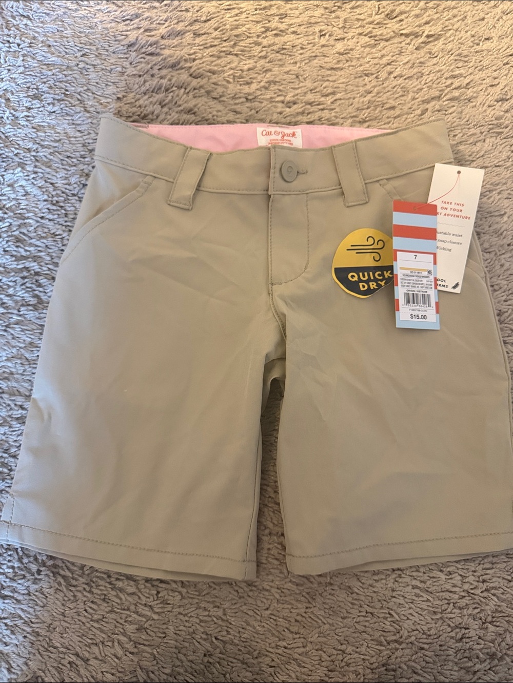 Cat & Jack Khaki Girls' Quick-Dry Shorts with Pink Lining